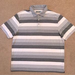 Roundtree Yorke Mens Polo Golf Shirt Size XXL Grey White Stripe Short Sleeve